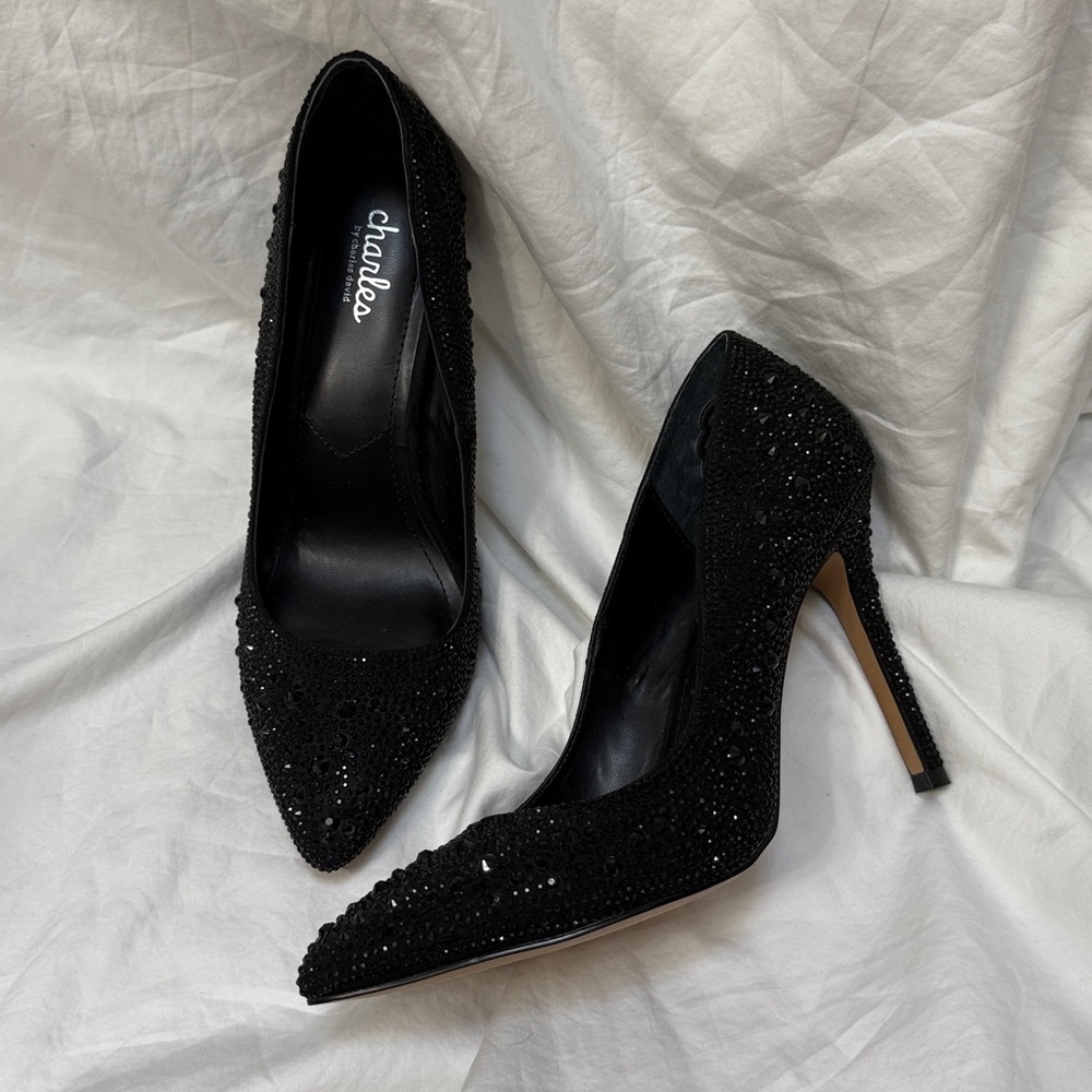 Women’s Charles By Charles David Black Rhinestone Stiletto High Heels. Size 8